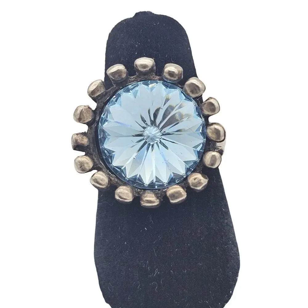 Vtg Avant Garde Sterling Silver Blue Stone Cocktail Ring Size 5.5 Signed
